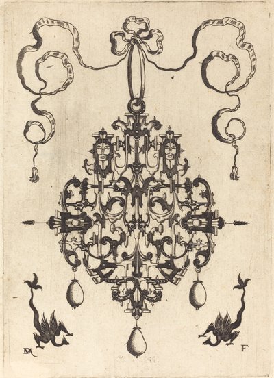 Grand pendentif, deux créatures fantastiques avec de longues queues en bas - Daniel Mignot