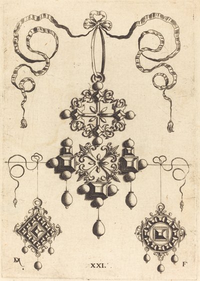 Pendentif avec roue au centre, entouré de quatre pierres de table - Daniel Mignot