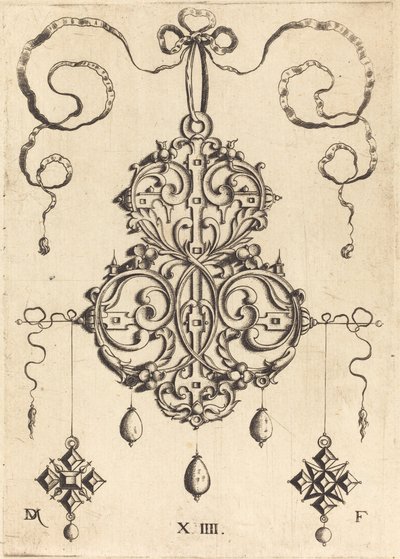Pendentif à motifs avec trois gouttes et deux pendentifs en forme de croix à gauche et à droite - Daniel Mignot