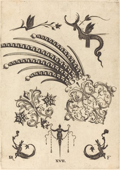 Deux broches avec dragon et insectes en haut et êtres humains avec queues en forme de serpent en bas - Daniel Mignot