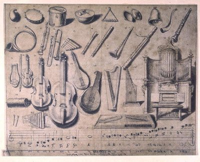 Divers instruments de musique : les percussions, les instruments à cordes et à vent, l