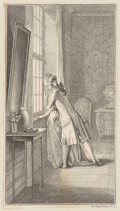 Ferdiner embrasse Elise à la fenêtre - Daniel Nikolaus Chodowiecki