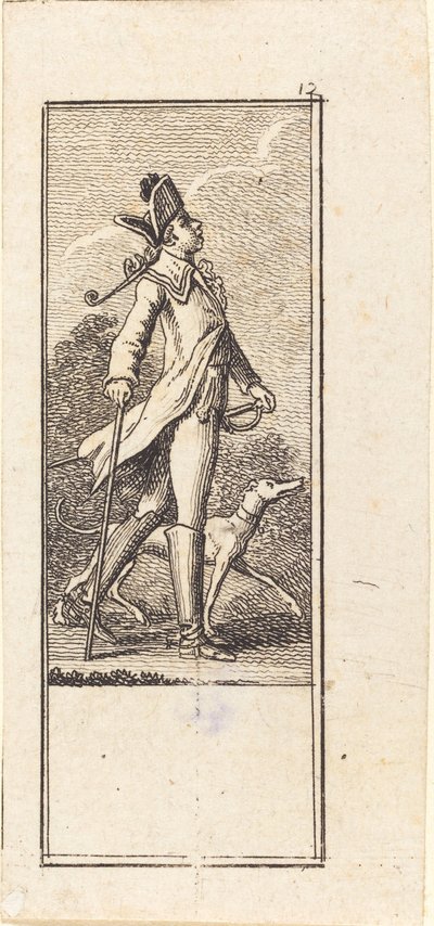 Jeune homme avec épée, canne et chien - Daniel Nikolaus Chodowiecki