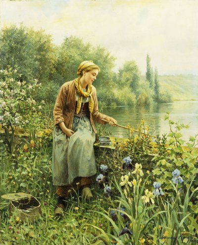 Pêche un jour de printemps - Daniel Ridgway Knight