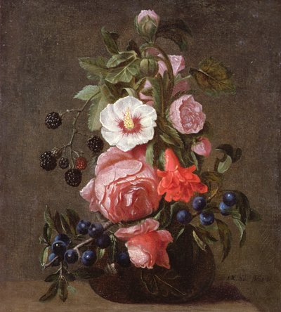Nature morte de fleurs et de baies dans un vase en verre - Daniel Seghers