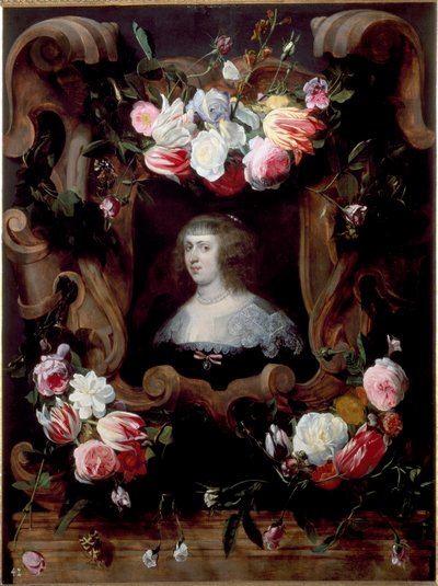 Portrait de dame avec une couronne de fleurs - Daniel Seghers