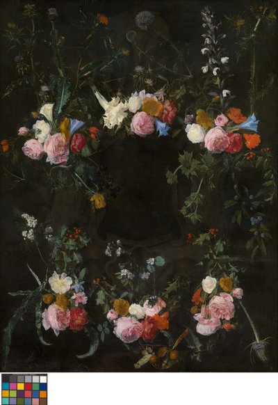 Cartouche sculpté orné de guirlandes de fleurs - Daniel Seghers