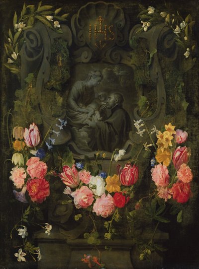 Relief en pierre avec des fleurs - Daniel Seghers