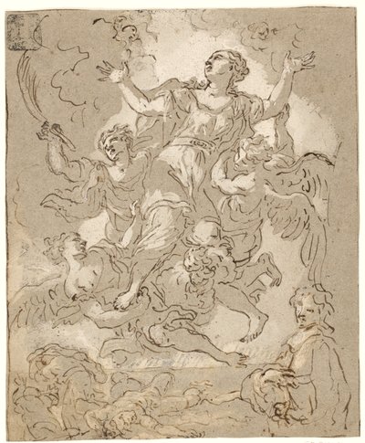 Sainte Rosalie en gloire avec des figures mourantes et courant et un homme en demi-longueur en dessous - Daniel Seiter