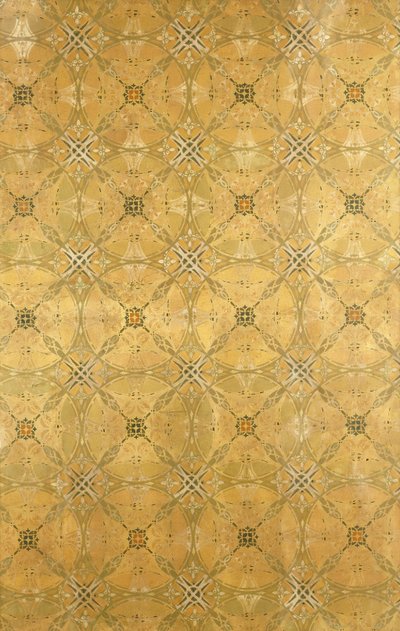 Panneau de plafond, avec un motif foliaire abstrait répétitif en vert olive, ocre, rouge et jaune, vers 1893 - Dankmar Adler