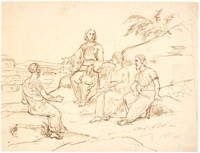 Scène biblique : Christ assis avec trois apôtres sur une montagne - Dankvart Dreyer