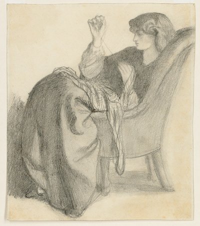 Lachesis : Étude de Jane Morris assise sur une chaise cousant - Dante Gabriel Charles Rossetti