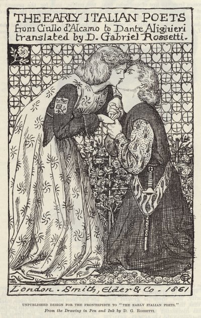 Projet inédit pour la page de titre de Les Premiers Poètes Italiens - Dante Gabriel Charles Rossetti