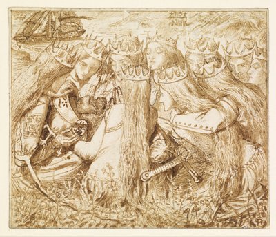 Conception graphique pour « Tennyson » de Moxon – Le roi Arthur et les reines en larmes - Dante Gabriel Rossetti