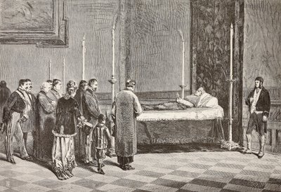 Le corps du cardinal Giacomo Antonelli exposé dans une des salles du Vatican, gravure d