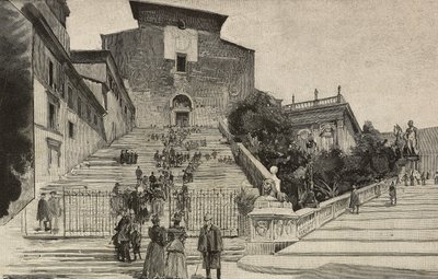 Vue de la Basilique de Santa Maria in Aracoeli, Rome, Italie, gravure d