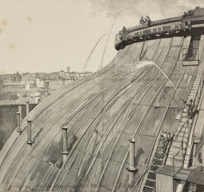 Lavage de la coupole du Palazzo Montecitorio, Rome, Italie, gravure d