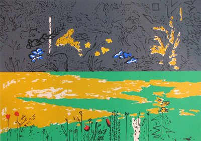 Jardin, bordure sombre avec lys bleus - David Alan Redpath Michie
