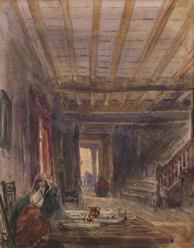 Intérieur avec des personnages à une table - David Cox