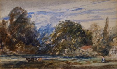 Paysage avec vaches et figure - David Cox
