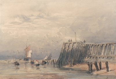 Barges à voile et crevettiers au large d