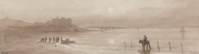 Côte maritime, coucher de soleil avec le château de Harlech - David Cox