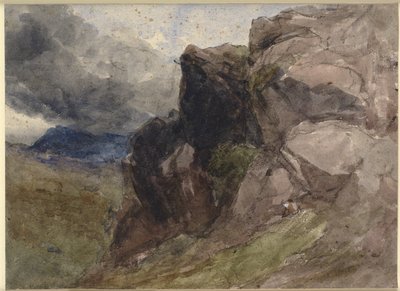 Paysage rocheux au Pays de Galles avec une figure dessinant au premier plan à droite - David Cox d.Æ.