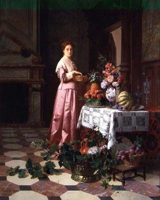 Dame avec des fruits et des fleurs sur une table - David Emil Joseph de and Knarren P. Noter