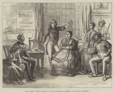 Scène de Apple Blossoms, au Vaudeville Theatre, Old Baggs donnant une conférence - David Henry Friston
