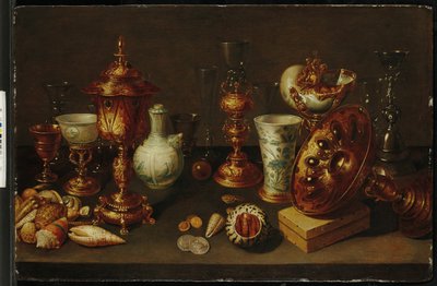 Nature morte avec coquillages, avec nautile, vases, verres et branches de corail - David II Ryckaert