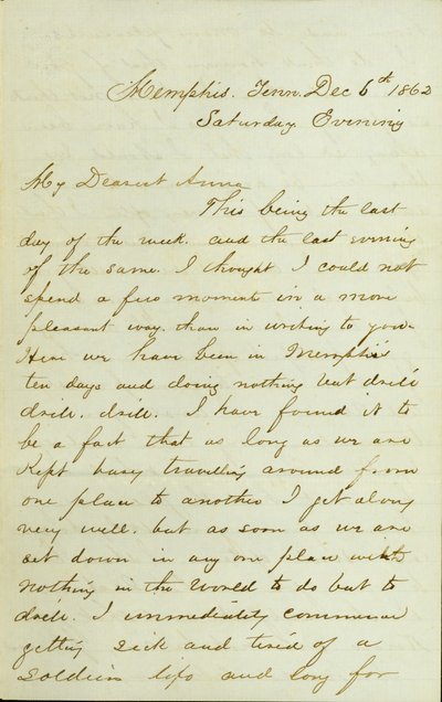 Lettre de D. P. Grier, Memphis, Tenn., à Anna McKinney, 6 décembre 1862 - David Perkins Grier