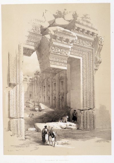 Porte de Baalbek au Liban, dessin réalisé le 07/05/1839 dans "The Holy Land", Londres 1849 - David Roberts