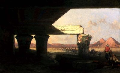 Paysage égyptien avec une vue lointaine des pyramides - David Roberts