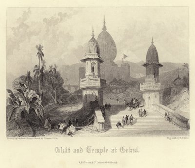 Ghat et temple à Gokul - David Roberts