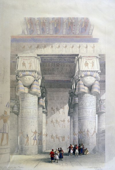 Vue sous le portique du temple de Dendera", vers 1839. Lithographie de 1856 d