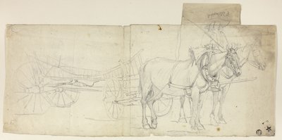 Attelage de deux chevaux avec conducteur, tirant une voiture (recto) ; croquis de femmes se penchant (verso) - David Teniers the Younger