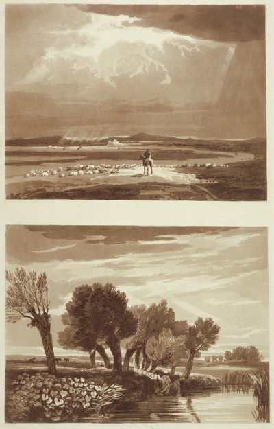 Un effet après une tempête... et effet transitoire, vue dans Battersea Marsh, illustrations de A Treatise on Landscape and Effect in Water Colours, 1841 - David after Cox