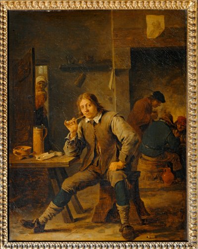 Fumeur accoude à une table ... - David the Younger Teniers