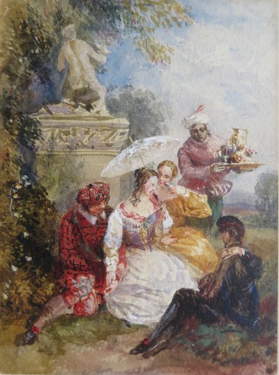 Invités élégants à une fête costumée dans une maison de campagne - David the younger Cox