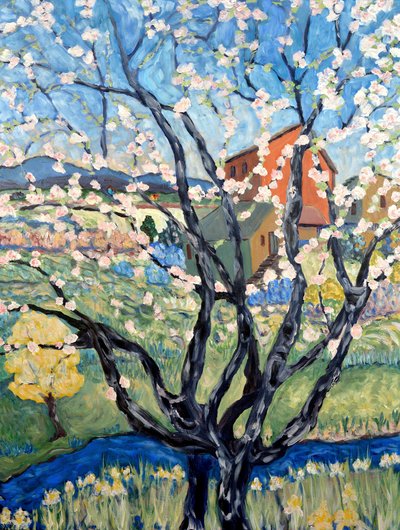 Vue sur les cerisiers en fleurs, 2020 (acrylique sur toile) - Deborah Eve Alastra