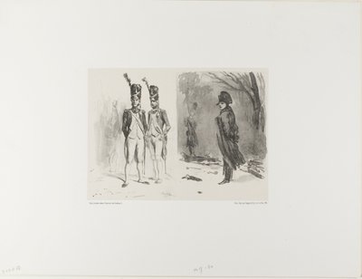 Feuille avec croquis (Grenadier de la Garde, Napoléon dans un bivouac) - Denis Auguste Marie Raffet