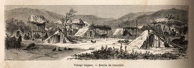 Un village gitan. Gravure pour illustrer le voyage de Paris à Bucarest, par Lancelot, dessinateur, en 1860, publié dans « Le tour du monde, nouveau journal des voyages » - Dieudonne Auguste Lancelot