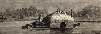 Coupe, récolte et transport de fourrage sur les rives du Danube. Dessin de Lancelot pour illustrer son voyage de Paris à Bucarest en 1860. Gravure dans « Le tour du monde », édité par Édouard Charton - Dieudonne Auguste Lancelot