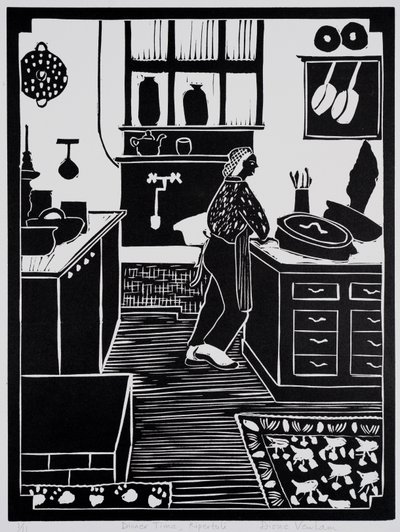 Le dîner est prêt, Ripertoli (linogravure) - Dione Verulam