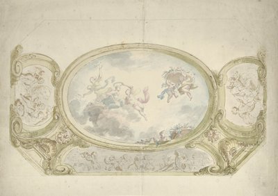 Projet pour une peinture de plafond : ovale avec une scène allégorique, entouré de scènes avec des putti - Dionys van Nijmegen (possibly)