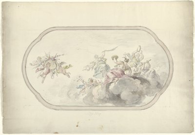 Projet pour une peinture de plafond avec des femmes musiciennes et des putti avec un panier de fleurs comme allégorie de la Joie - Dionys van Nijmegen