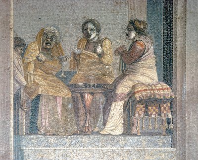 Mosaïque romaine de scène de pièce avec acteurs masqués, Villa de Cicéron, Pompéi, IIe siècle av. J.-C. - Dioscurides of Samos