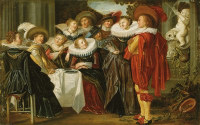 Une compagnie élégante déjeunant sur une terrasse - Dirck Hals
