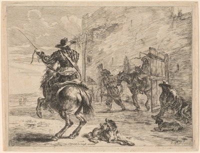 Un cheval pissant attaché à un poteau - Dirck Stoop