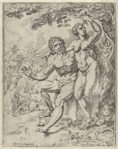 Adam et Ève cueillent le fruit défendu - Dirck Volckertsz. Coornhert (attributed to)